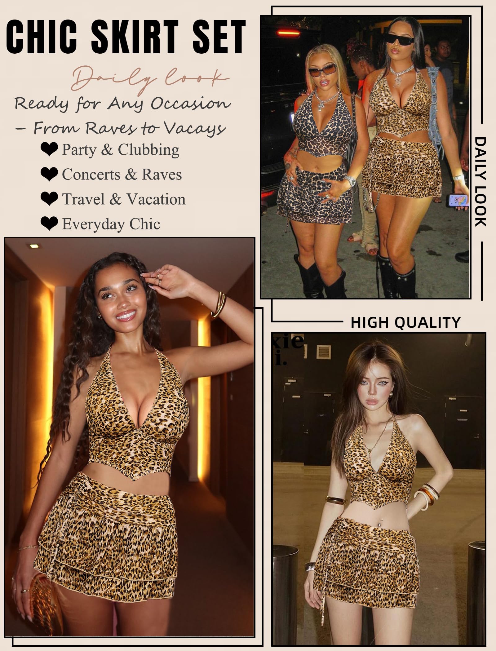 Avidlove Women‘s Mini Skirt Set Sexy Y2K Mesh Halter V Neck Crop Tops Mirco Ruffle Skirts 2 Piece Rave Festival Outfits S-XXL