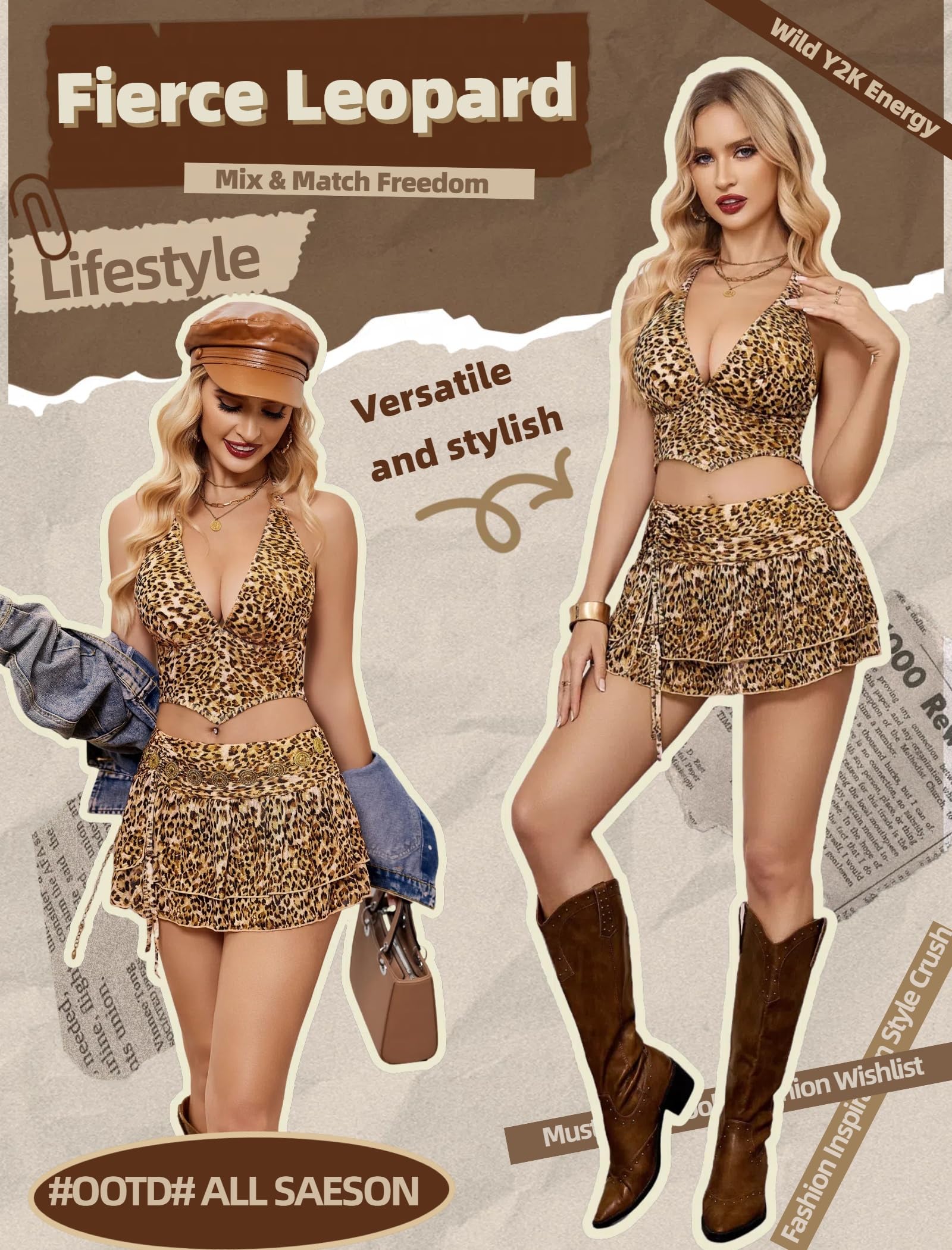 Avidlove Women‘s Mini Skirt Set Sexy Y2K Mesh Halter V Neck Crop Tops Mirco Ruffle Skirts 2 Piece Rave Festival Outfits S-XXL